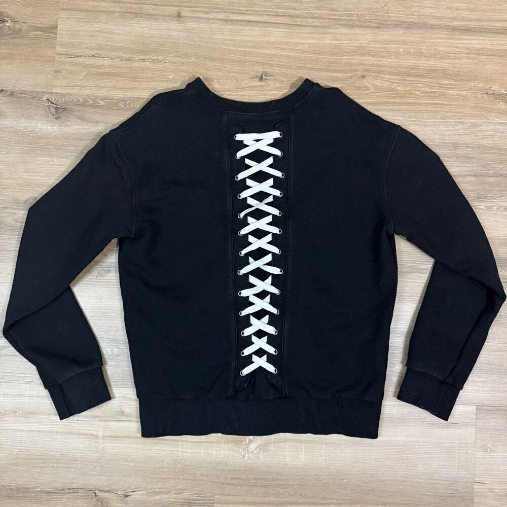 D.Gnak by Kang D S Lace Up Crewneck Sweatshirt Black Logo Korean Streetwear